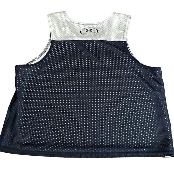 EUC Under Armour Reversible White/Navy Blue Wide Arm Mesh Tank/Pinny - Youth XS - Picture 3 of 7